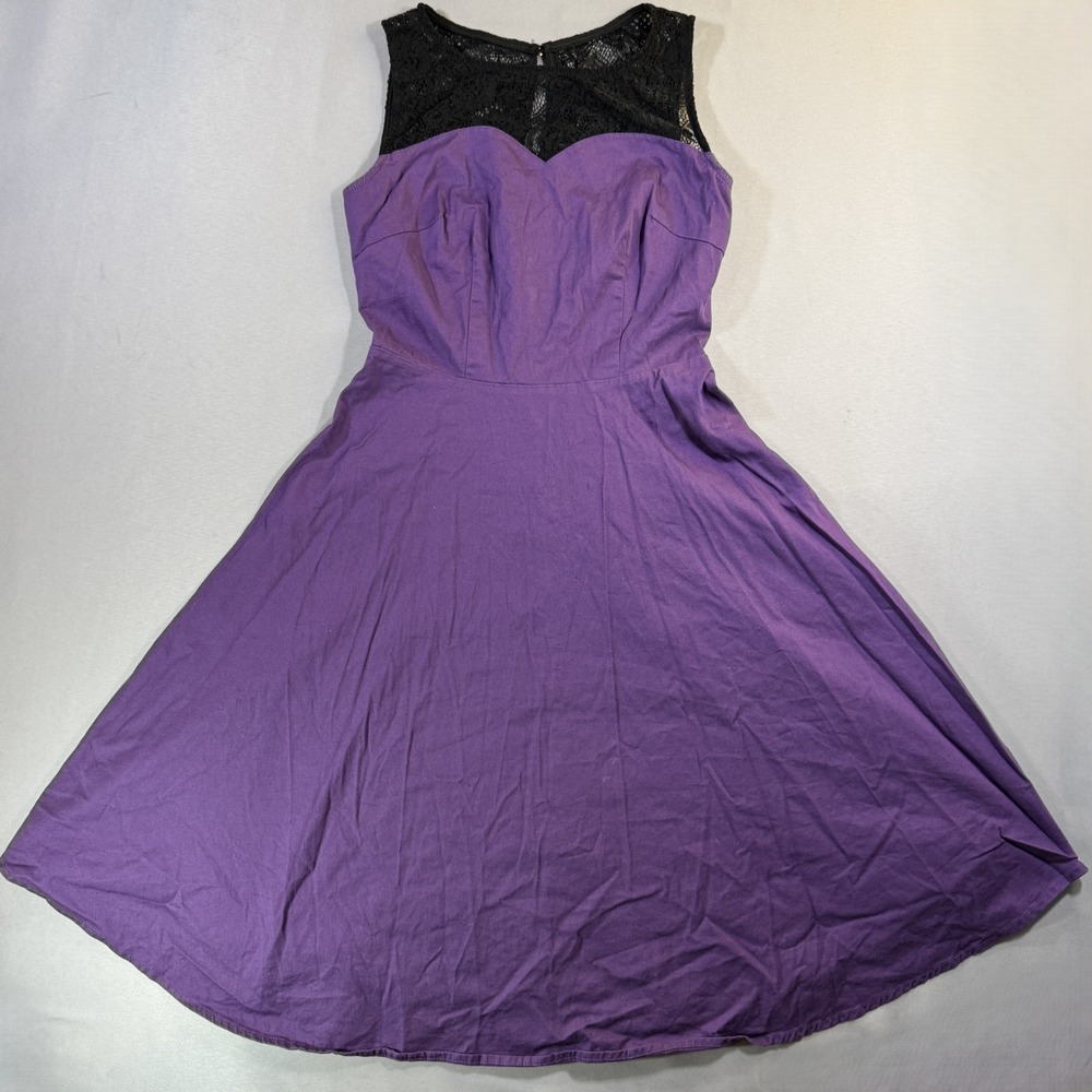 Bbonlinedress Womens XS Purple Black Lace Yoke Fit Flare Retro Swing Dress